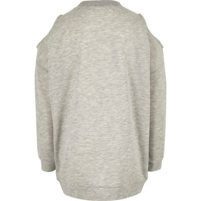 Girls grey sequin cold shoulder sweatshirt
